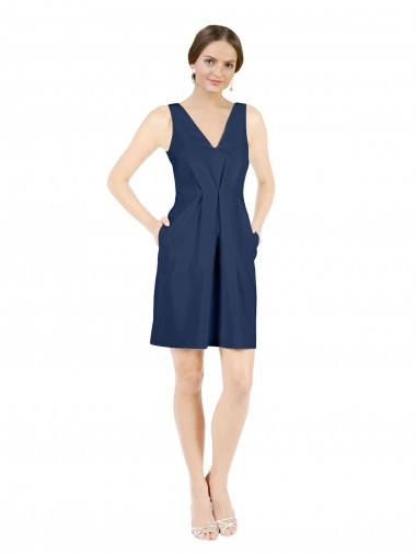 Loja de Cetim Decote V Abrir de volta Linha A Marinha Negra Vestidos de Madrinha / Vestidos de Cocktail / Vestidos de Homecoming