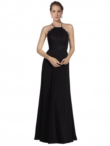 Loja de Chiffon & Renda Cabeçada Buraco da fechadura Linha A Preto Vestidos de Madrinha