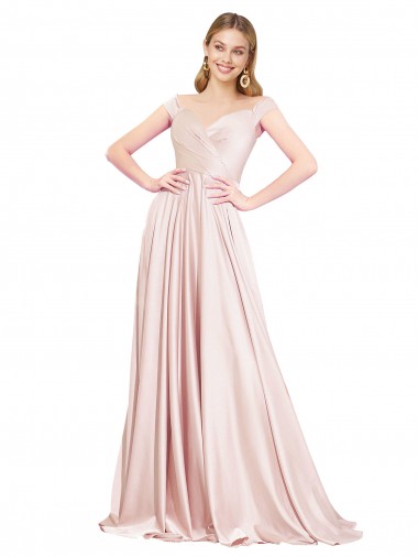 Loja de Cetim Decote Alto Linha A Rosa Vestidos de Madrinha / Vestidos de Noite / Vestidos de Festa