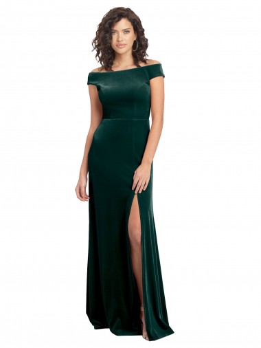 Loja de Veludo Elástico Decote Quadrado Linha A Verde Escuro Vestidos de Madrinha / Vestidos de Noite / Vestidos de Festa